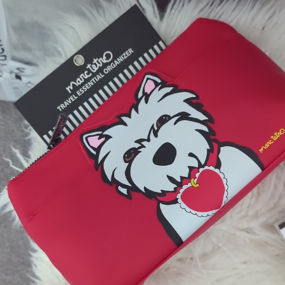 LARGE Marc Tetro Red Dog Travel Organizer Cosmetic Bag